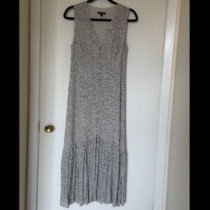 Massimo Dutti White Maxi Dress with Black Dot Print